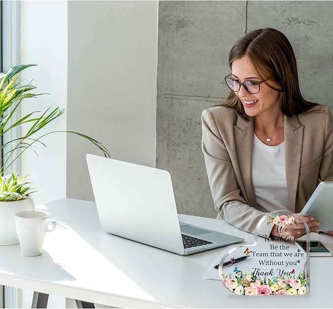 Thank You Gift for Women, Teacher Coworker Appreciation Gifts, Office Leaving Job Farewell Gift for Employees Coworker Leader, Boss Day Desk Accessories Thank You Boss Lady Acrylic Heart Plaque (6X6 Inch)