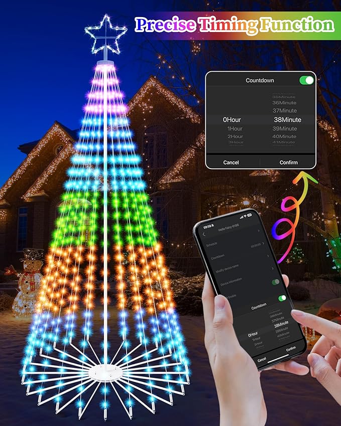 Brightever 12FT 832 LED Smart Cone Christmas Tree, Outdoor Prelit Christmas Tree with 16 Million DIY RGB LED Light Show, Remote APP Control Color Changing Music Sync for Xmas Outdoor Decorations