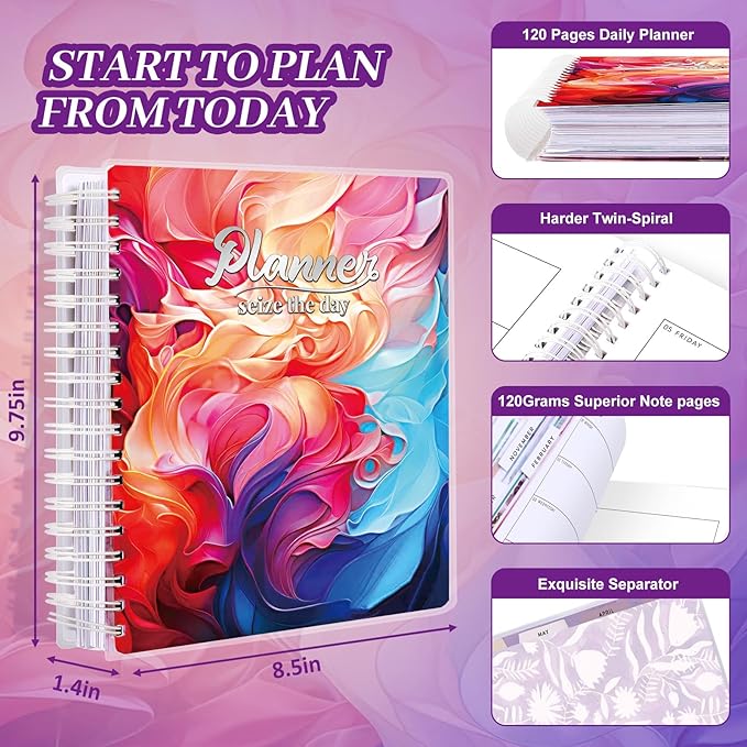 Planner 2025-2026, 18 Months Large Academic Daily Weekly Monthly Planner Organizer, July. 2025 - Dec. 2026, 8.5x9.8" Agenda with Page Tabs, Separator Page, Pocket Folder, Bookmark, Stickers & Sticky Note Set