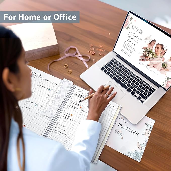 CRANBURY Daily Planner 2026, 8.5x11 Appointment Book, Jan to Dec 2026, 15-Min Hourly Scheduler, Large Planner Book with Colorful Tabs, Premium Paper (Floral)