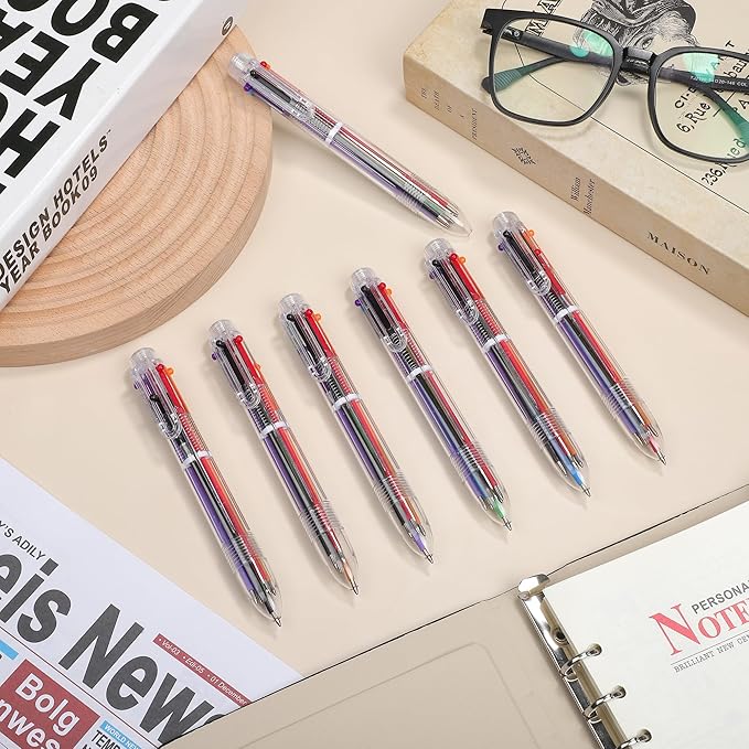 Aodaer 24 Pieces Multicolor Ballpoint Pens 0.5 mm 6 Colors Transparent Barrel Ballpoint Pen 6-in-1 Multicolor Retractable Ballpoint Pens for Office School Supplies Gifts