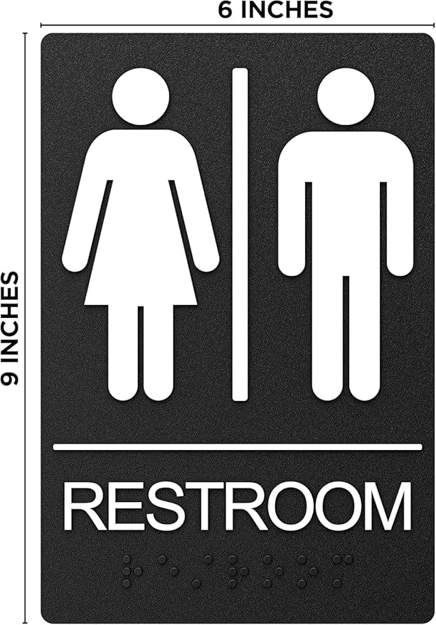 ASSURED SIGNS Unisex Bathroom Signs, Restroom Sign For Business - For Men and Women - 10 Pack - 9" by 6" - ADA Compliant with Braille - Strong Double-Sided Adhesives Included - Apply to Office, Home, Public Door/Wall
