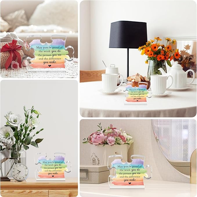 Thank You Gifts for Coworker Employee, Engraved Acrylic Block Heart Puzzle with Gift Box, May You Be Proud of the Work You Do Sign, Going Away Gift, 3.9 x 3.3 Inch Engraved Acrylic Keepsakes - PT13