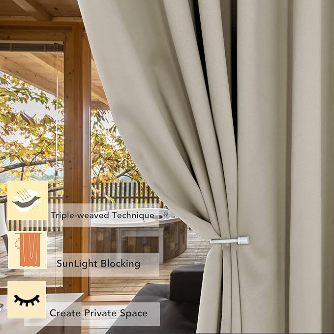 BONZER Room Divider Blackout Curtain Wide Room Darkening Total Privacy Wall Noise Reducing for Bedroom, 84L x 70W Inch (7L x 5.8W ft), 1 Panel, Cream