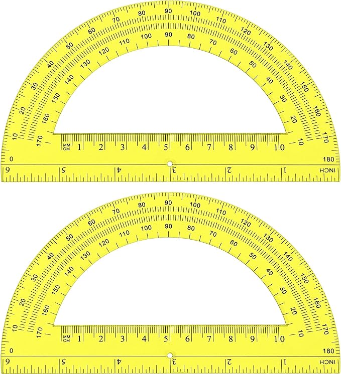 Zonon 2 Pcs 6 Inch Plastic Protractor Math Protractors 180 Degrees Angle Measurement, Translucent for Geometry Classroom Kid Student School Office Supplies(Yellow)