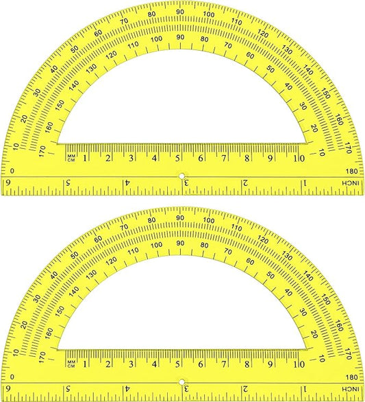 Zonon 2 Pcs 6 Inch Plastic Protractor Math Protractors 180 Degrees Angle Measurement, Translucent for Geometry Classroom Kid Student School Office Supplies(Yellow)
