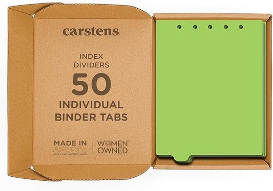 Carstens - Heavy Duty Plastic Ring Binder Dividers, Bottom Tab, 1/9 Cut, Tab 2 Position, US Letter, Lime, Case of 50, (2619-11CS) - Ideal Medical Chart Dividers or Index Tabs for 3 Ring Binders