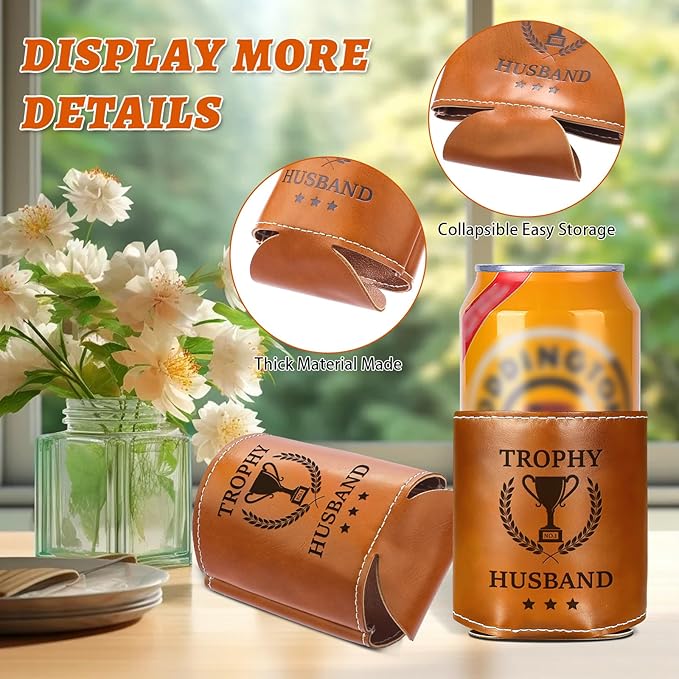 Funny Gifts for Husband Men,Christmas Gifts for Dad from Daughter,White Elephant Gifts for Adults,Mens Birthday Gag Cool Retirement Gifts for Him,Leather Can Cooler Sleeve Holder for Soda