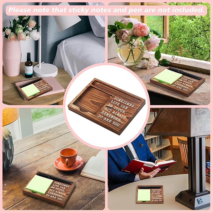 Inspirational Sticky Note Holder Wooden Notepad & Pen Holder 6.5" x 4.7" Positive Vibes Sticky Note Pad Holder Dispenser for Desk Affirmations Motivational Gifts, NPA255