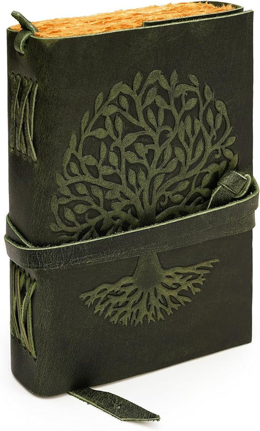 LUXEORIA Tree Of Life Leather Journal for Women and Men, Handcrafted Leather Journal for Writing Womens, Sketchbook, Travel Diary with Unlined Deckle Paper, Dark Green 5x7
