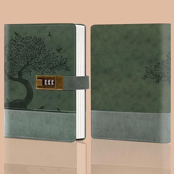 Vintage Diary with Lock for Women Girls 256 Pages Leather Journal with Lock A5 Password Locking Journals for Writing Note Taking Boys Men, 5.9x 8.3 in, Green
