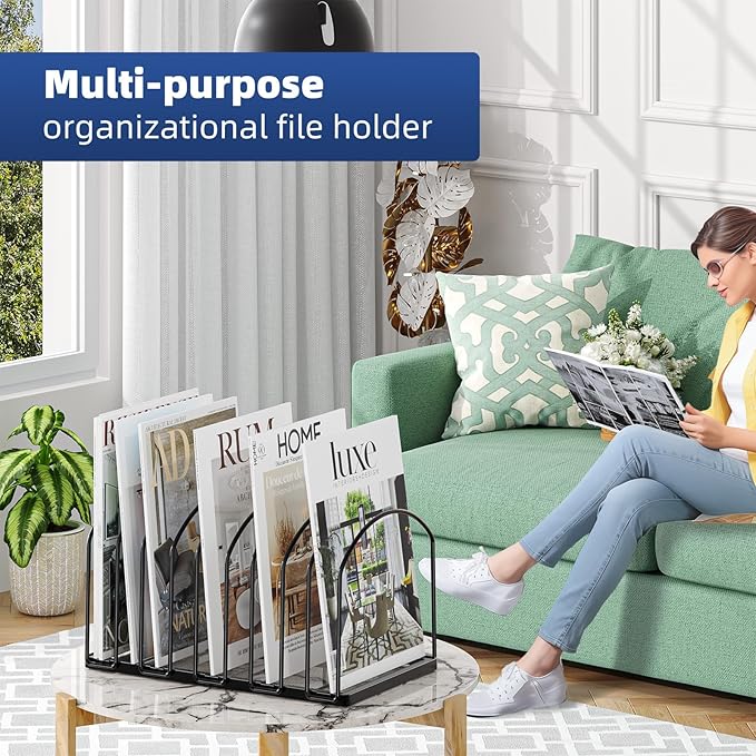 Simple Trending 9 Section Metal File Sorter Organizer for Desk, Vertical File Folder Stand for Home Office, Black