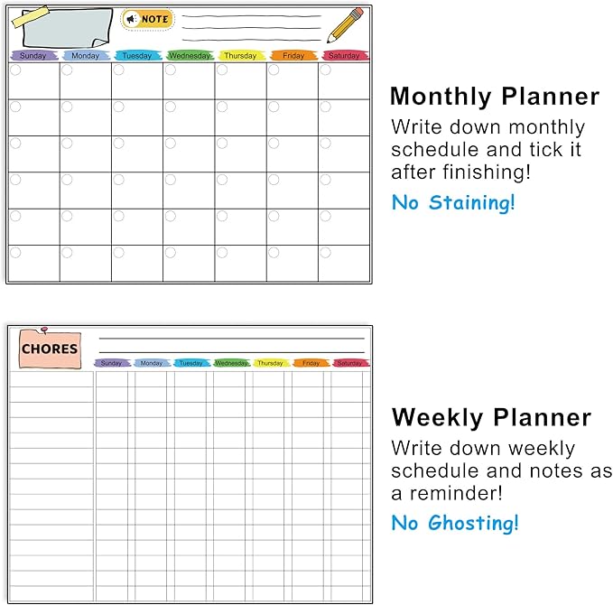 Magnetic Dry Erase 2025 Calendar Kit, 4 Pack Feela Magnetic Whiteboard Calendar for Refrigerator Includes 2 Large 17''x13'' Monthly Chalkboard 1 Grocery List 1 DIY Note for Home Office