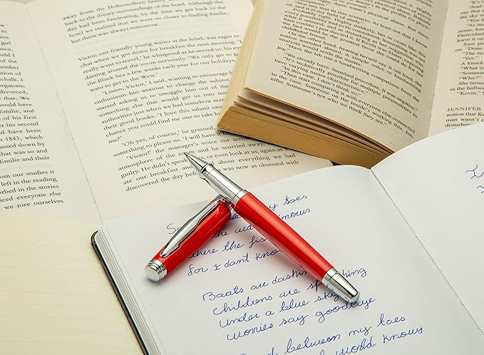 ZenZoi Red Elegant Executive Rollerball Pen - Smooth Writing Fine Point Roller Gel Ink Refills - Fancy, Luxury Gift Set for Men or Women - Premium, Refillable, Professional