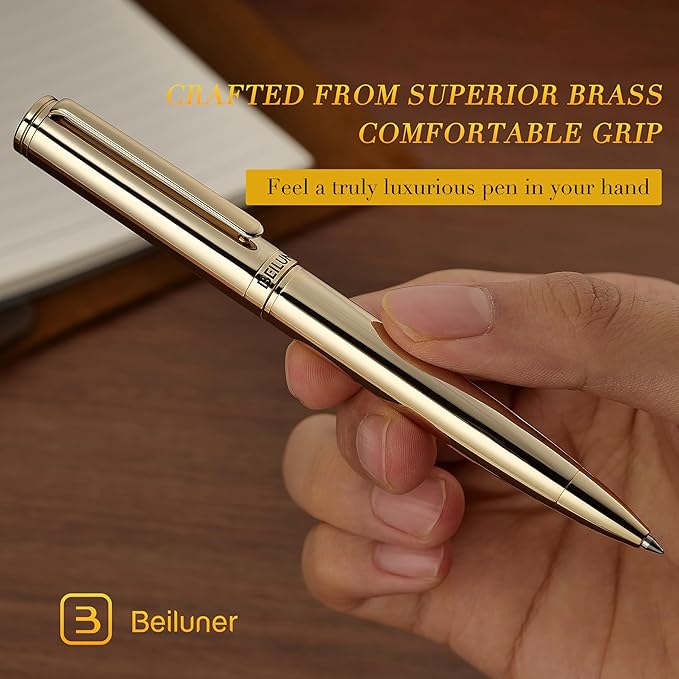 BEILUNER Gold Gel Pen, Stunning Luxury Pens with 24K Gold Plating, Black Ink Refill, Executive Gift Set for Family & Friends, Writing, Fancy, Office, Retractable, Graduation Gifts, Nice Designer Pens