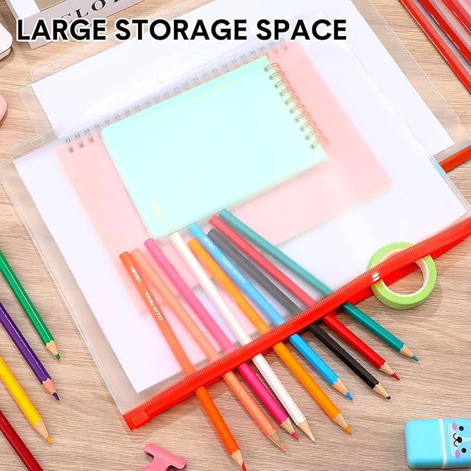 40 Pieces Binder Pockets 3 Hole Zipper Pouch 3 Ring A4 Pockets with Zipper Binder Folders Plastic Pouches Loose Leaf Bags Waterproof PVC Document Filing Bag(Red,A4)