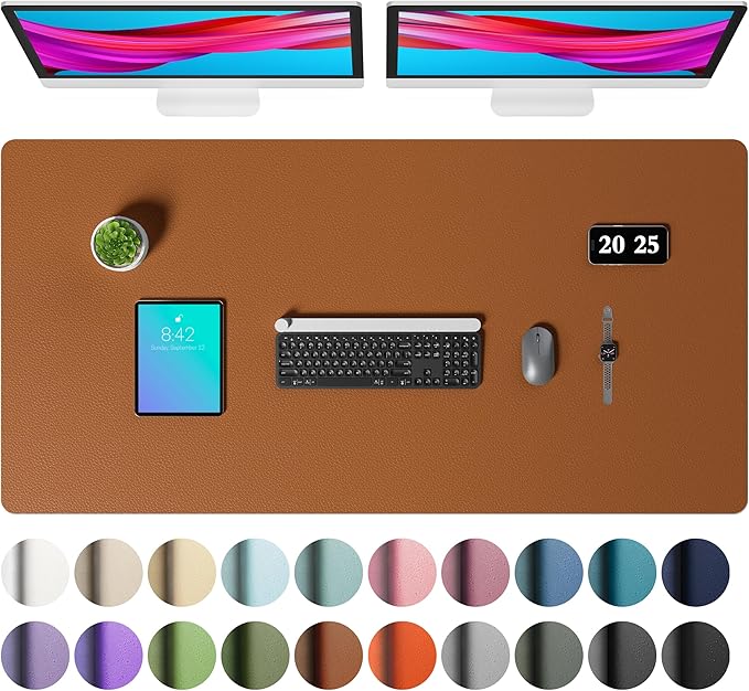 Aothia Faux Leather Desk Mat – Large Mouse Pad, Non-Slip PU Leather Blotter, Waterproof Writing Surface for Office and Home (Brown, 47.2" x 23.6")