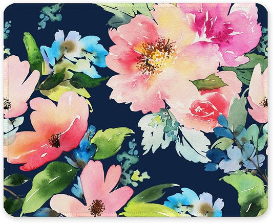 Auhoahsil Mouse Pad, 12 x 10 in Flowers Theme Computer Mouse Pad for Desk, Premium-Textured Non-Slip Rubber Stitched Edges Waterproof Square Mouse Mat for Gaming Work Wireless Mice, Black