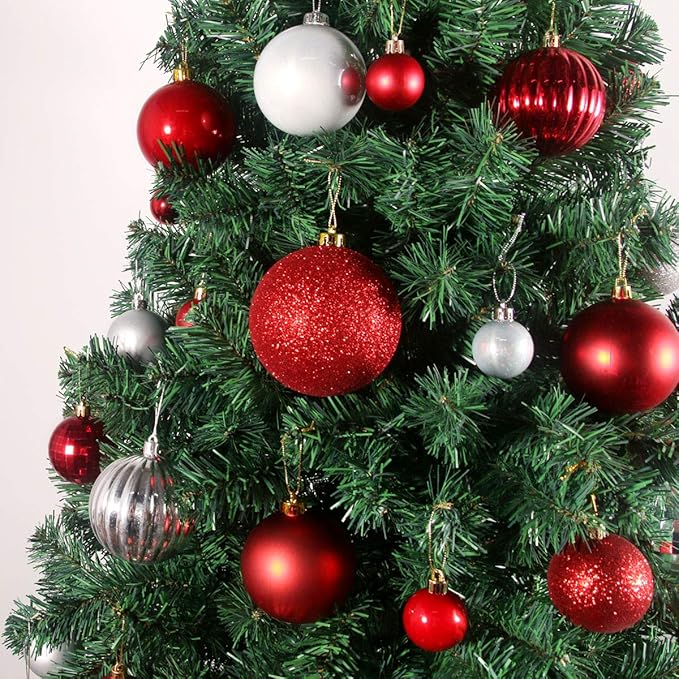 Silver & Red 3.2" Large Christmas Balls - Christmas Tree Decoration Ornaments Shatterproof Hanging Balls for Birthday Halloween Holiday Wedding Decorations Set of 18pcs