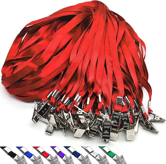 Beebel Red Lanyards 100 Pack Nylon Flat Badge Lanyard Bulldog Clip for Id Badge Name Tag (Red, 100 Pack)