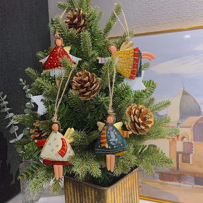 Christmas Ornaments Set for Xmas Tree 12-Pack Metal Dancing Angels Decor for Tin Hanging Christmas Decorations, for Christmas Tree Ornaments Decor, Party, Birthday, Christmas Décor