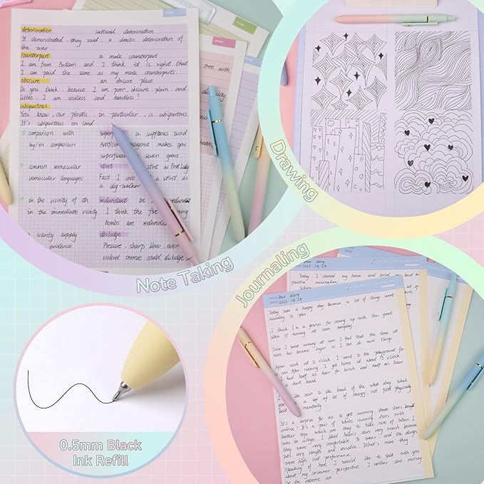 Gel Pens, 6 Pcs 0.5mm Fine Point Smooth Writing Pens Japanese Cute Pens, High-End Series Black Ink Pens for Journaling Note Taking, School Office Supplies for Women Men (6 Pcs Ombre)