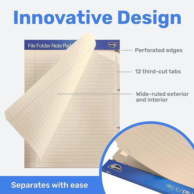 Find It File Folder Notepad - Pack of 12-9.5 x 12.5 Inch Notebook Organizer Folders for Filing, Document, and Clipboard Organization - Cream