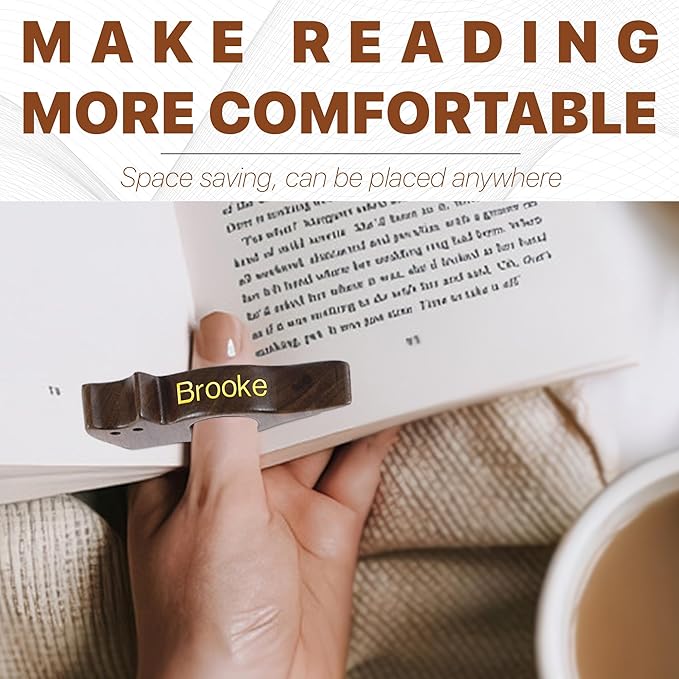 Personalized Cat Page Holder With 3D Metal Letters - Smooth Finish Walnut Wood Thumb Holder for Reading - Customizable Reader Gifts & Accessories - Ideal for Book Lovers (Small)