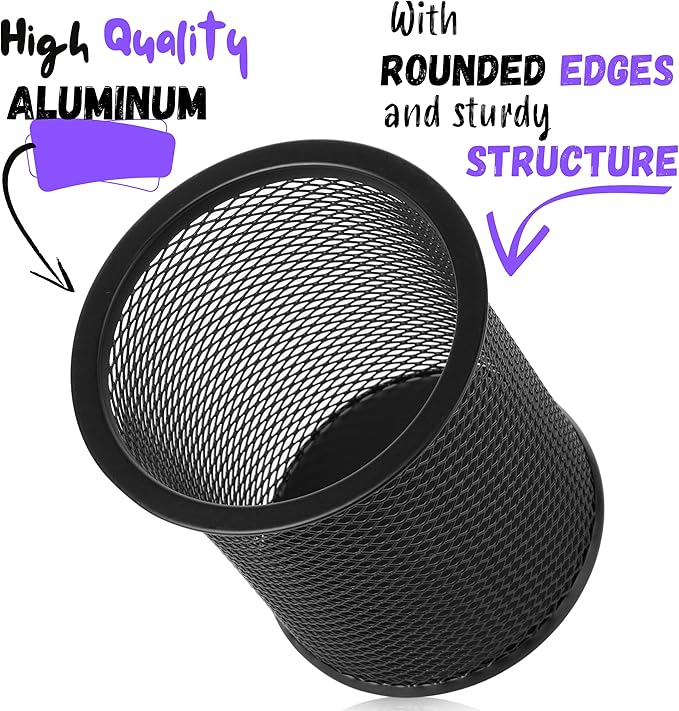 Mr. Pen- 3pcs Metal Mesh Pencil Cup Holder, Black Organizer for Desk, Pen Cups
