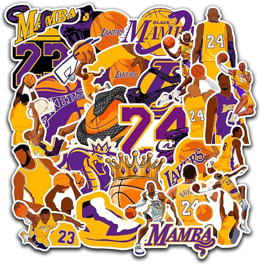 30 PCS Los Angeles Vinyl Lakers Basketball Star Stickers for Water Bottle, Laptop, Bicycle, Computer, Motorcycle, Travel Case, Car Decal Decoration Sticker Graffiti Decals
