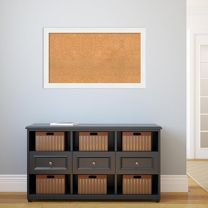 Amanti Art Natural Cork Board for Wall, 23x39 Vision Board with White Frame, Large Corkboard Office Decor for Home Organization, Casual Corkboard Pinboard to Display Items for Home Organization in