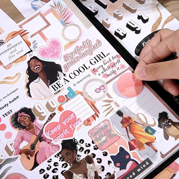 Black Girl Decal Stickers Book For Planners, Calendars, Journals, Vision Boards, Projects, Laptop & Water Bottles – Premium Quality, Hand Drawn, Waterproof – Scrapbook Accessories For Women - 24 Pages