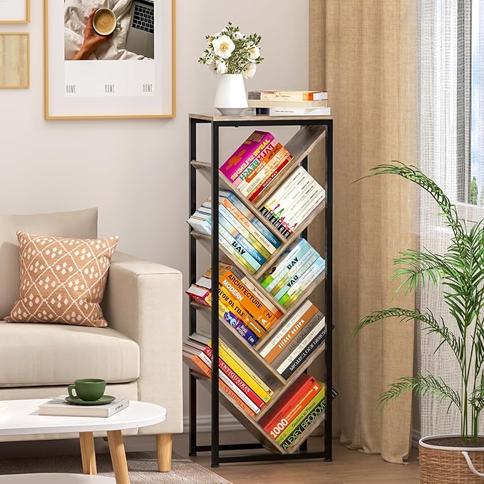 Tree Bookshelf - 9 Tier Floor Standing Tree Bookshelf for Hardcover Books, Small Bookshelf for Small Spaces Bookshelves Wooden Book Storage Organizer Shelves for Bedroom Living Room