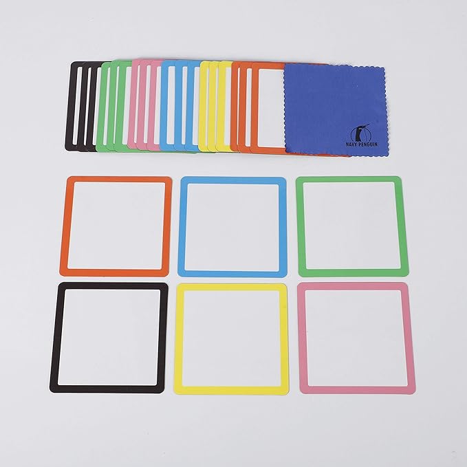 Dry Erase Magnets Set - 24 Pack - 4x4 in Whiteboard Magnetic Notes Planning Pads Labels - Small White Board Magnet Strips Name Tags for Home, Office and Classroom