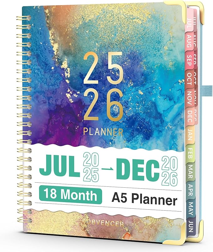 Jul 2025 - Dec 2026 Planner, Forvencer Academic Planner 2025-2026, 18 Month Daily Planner, 6" x 8", Weekly & Monthly Agenda Book, Hardcover Calendar Book, School Supplies for Student Teacher, Marble
