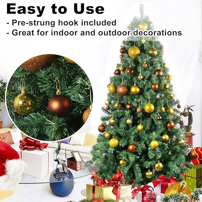 Bronze & Gold 2.5" Christmas Balls Christmas Tree Decoration Ornaments Shatterproof Hanging Balls for Birthday Halloween Holiday Wedding Decorations Set of 24pcs