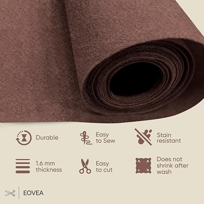 EOVEA | Acrylic Felt Fabric by The Yard - Non-Stiff, Soft Material - 72" Wide - 1.6mm Thick Felt Sheets for DIY Crafts, Sewing, Upholstery, Cushion, Padding(Brown, 2 Yards)