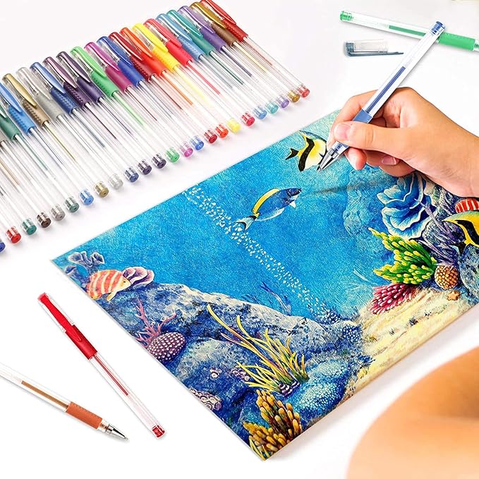 Shuttle Art Gel Pens, 32 Colors Gel Pen Set with Coloring Book for Adults Coloring Books Drawing Doodling Crafts Scrapbooking Journaling