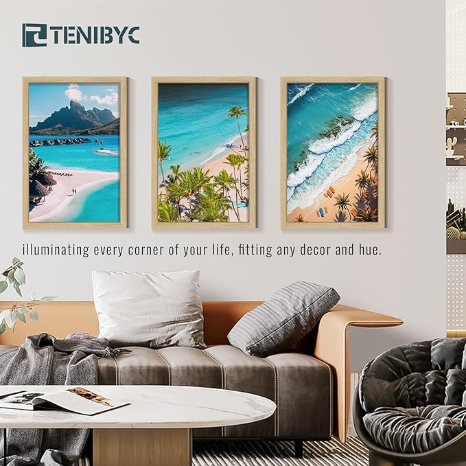 16x24 Frame Set of 3, Natural Oak Wood Grain, Wall Hanging Picture Frame for Photos, Posters, Paintings & Puzzles