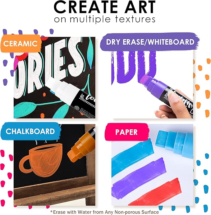 Loddie Doddie Jumbo Chalkboard Markers Pack - 8 Vivid Neon Colors - 15mm Chisel Tip - Erasable Liquid Ink for Signs, Blackboard, Car Window & Bistro - Neon Chalk Markers