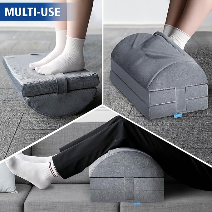 XXL(20in) Foot Rest for Under Desk at Work with 3 Adjustable Heights, Foot Stool with Bamboo Charcoal Foam, Feet Warm Pocket Footrest for Office Gaming Chair, for Leg Support -Gray