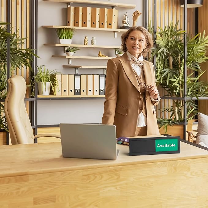 Do Not Disturb Sign for Office, Office Desk Signs with Slider, Acrylic Office Privacy Sign, Slider Desktop Sign, 9.75" x 3", Frosted Black Office Status Sign for Desk