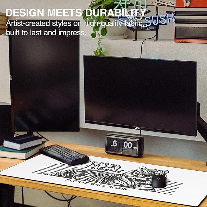 MPCO. OZGMX Large Gaming Desk Pad - 36" x 17" Aeroglyde Fabric Royal Bengal White Desk Mats - Non-Slip, Washable, Smooth Glide for Precision Gaming & Work