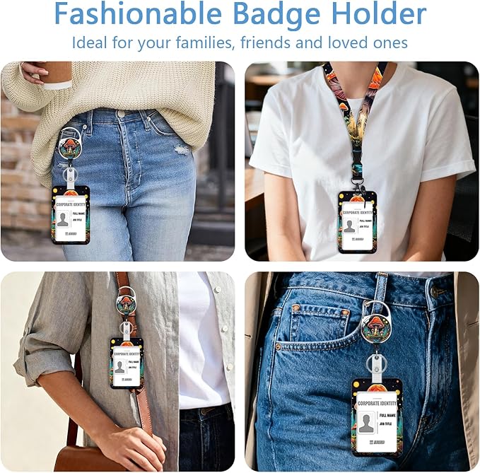 Mushroom Lanyards for Id Holder, ID Badge Holder with Retractable Lanyard, ID Holder with Badge Reel Clips, Name Tag ID Card Holder Teacher Women Doctor Office Gift