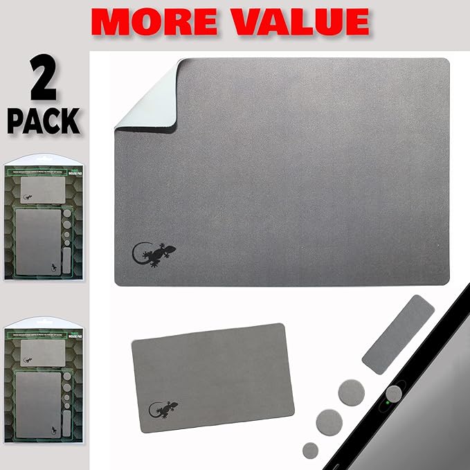 Mouse Pad Adhesive Bottom - Sticks to Any Surface - Portable - Webcam Covers and Screen Cleaner Included (2 x Gray)