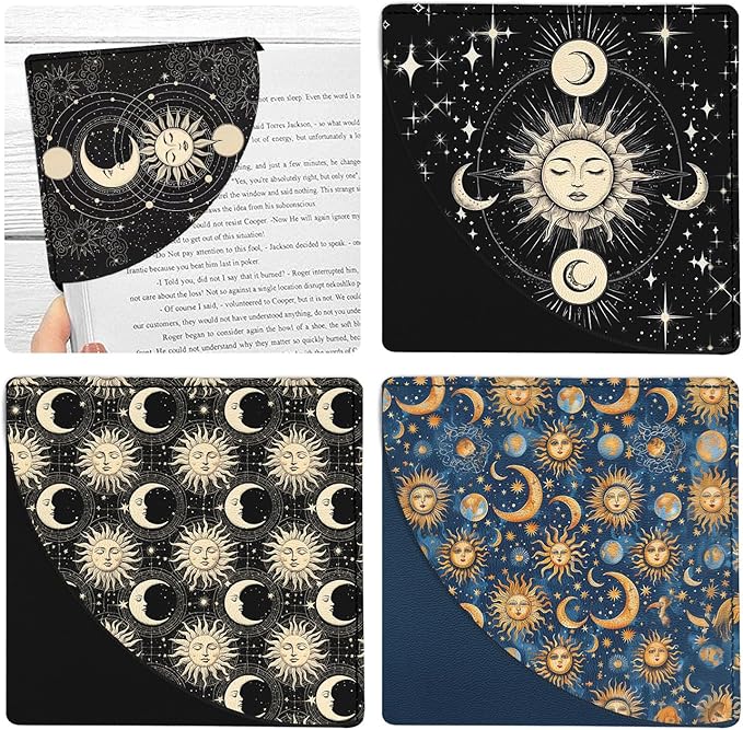 4 PCS Sun and Moon Bookmark, Corner Bookmarks for Book Lovers, Cool Page Bookmarks for Men Women, Funny Book Mark for Boy, Girl, Teacher, Students, Classroom Gifts, School Prize, Reading Gifts