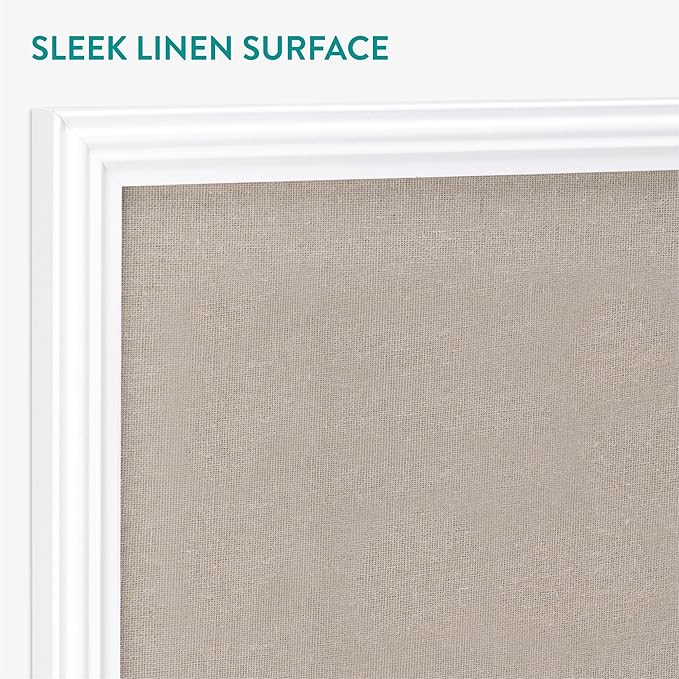 Navaris Framed Linen Bulletin Board - Approx. 58 x 43cm Fabric Jewelry Organizer Pinboard for Wall Memory Memo Pin Board - Natural Linen with White Frame