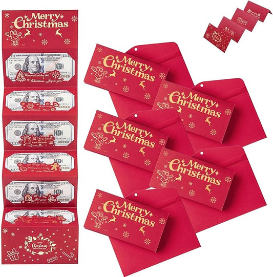 Christmas Cash Gift Envelopes 5 Slots, Christmas Cash Gift Envelopes，christmas Card Book with Tassel & Santa Card Supplies,2025 New Creative Cashs Surprise Envelope for Checks or Cards(StyleB,5pcs)