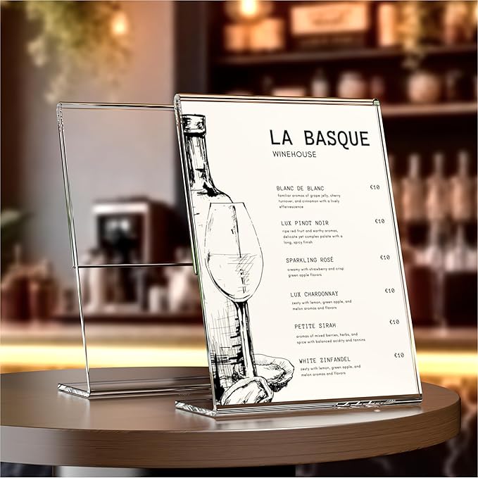 Acrylic Sign Holder 8.5x11 Inches 5 Pack, L Shape Clear Plastic Display Stand, Table Sign Holder Menu Flyer Paper Sign Holders 8.5x11 for Restaurants, School, Office, Store