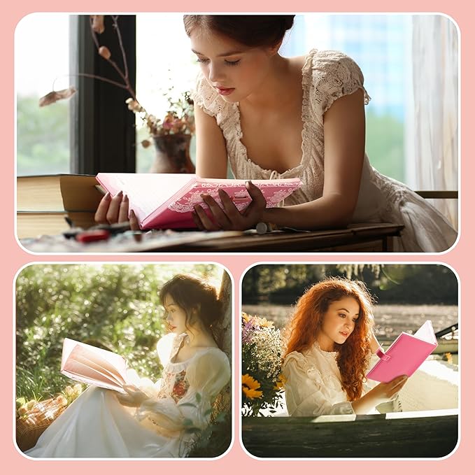 Lace Diary with Lock& Gift Box for Women and Girls 224 Pages Cute Journal with Lock and Key A5 Leather Password Locked Journals for Writing Note Taking, Rosy (Pink)